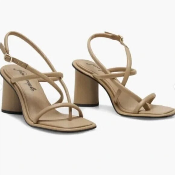 NEW Free People Perth Slingback Leather Sandal Heel Beige Leather - Picture 1 of 6